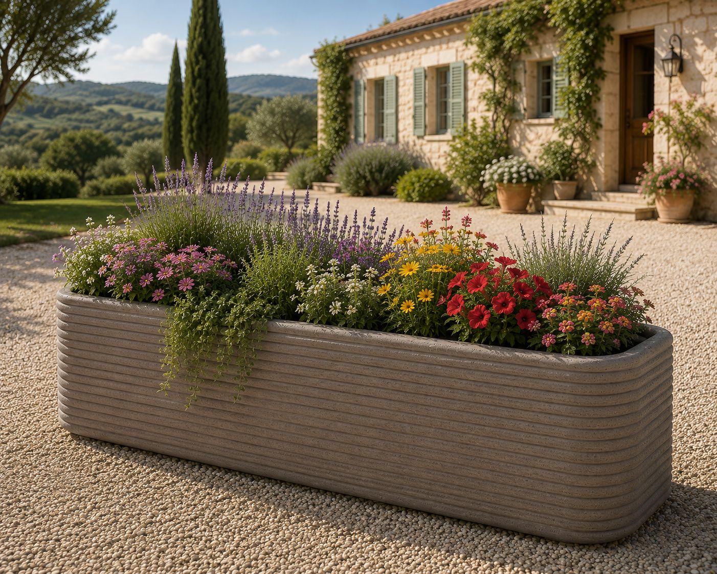 Vaso outdoor in cemento stampato